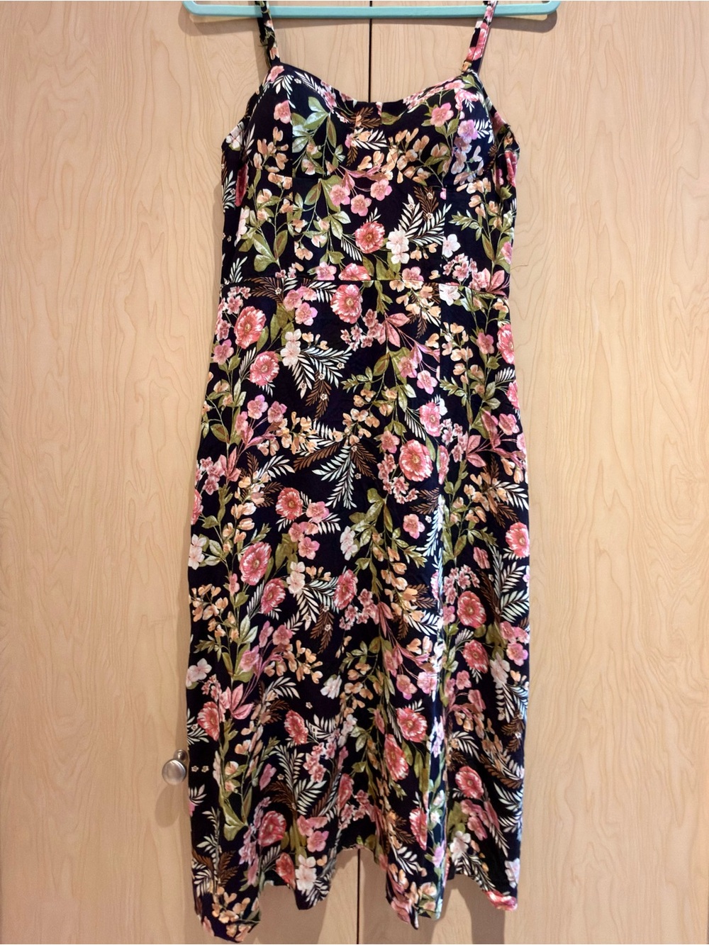 Lily Rose black floral sundress, bra cups and adjustable straps, sz L